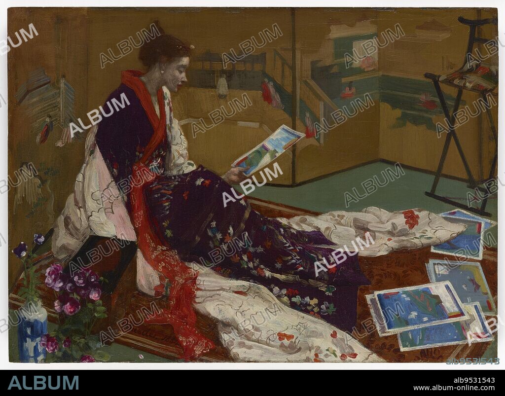 JAMES MCNEILL WHISTLER. Caprice in Purple and Gold: The Golden Screen. Date: 1864. Origin: United States. Oil on wood panel.