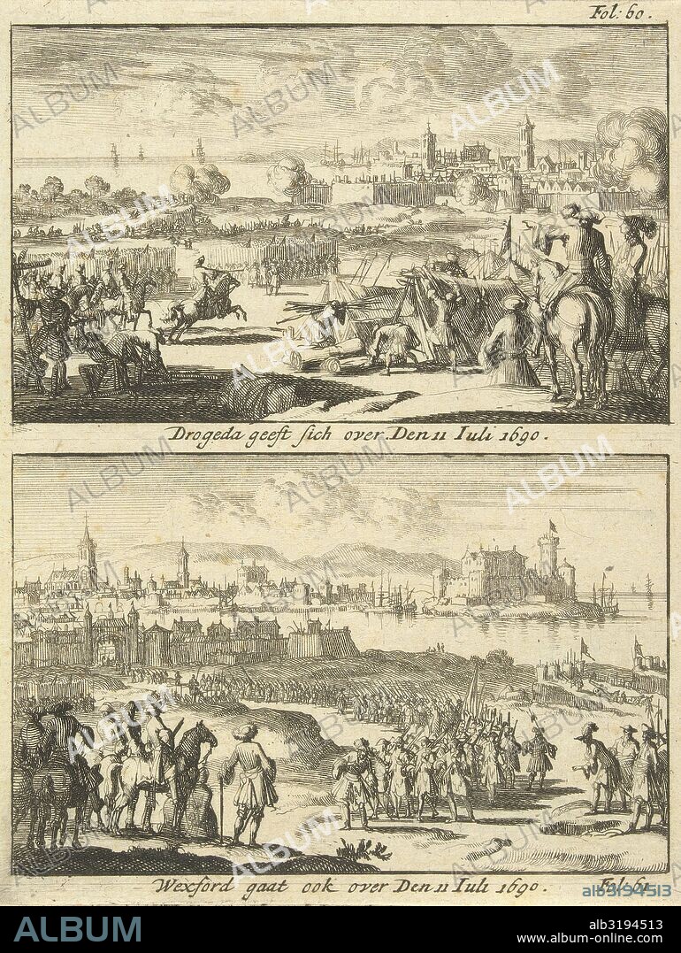 Drogheda and Wexford surrender, 1690, print maker: Jan Luyken, 1690.