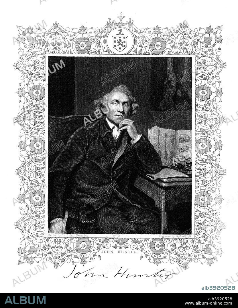 John Hunter, 18th century Scottish surgeon, (19th century). Hunter (1728-1793) delivered a unique series of lectures on the theory and practice of surgery, which attracted many famous students, including Edward Jenner, Astley Cooper and John Abernethy (who would continue Hunter's methods). Sir Joshua Reynolds and Franz Joseph Haydn were among his friends. After Hunter's death his manuscripts were destroyed but his collections were presented to the Royal College of Surgeons in 1795. Most of this collection was destroyed in an air raid during the Second World War.