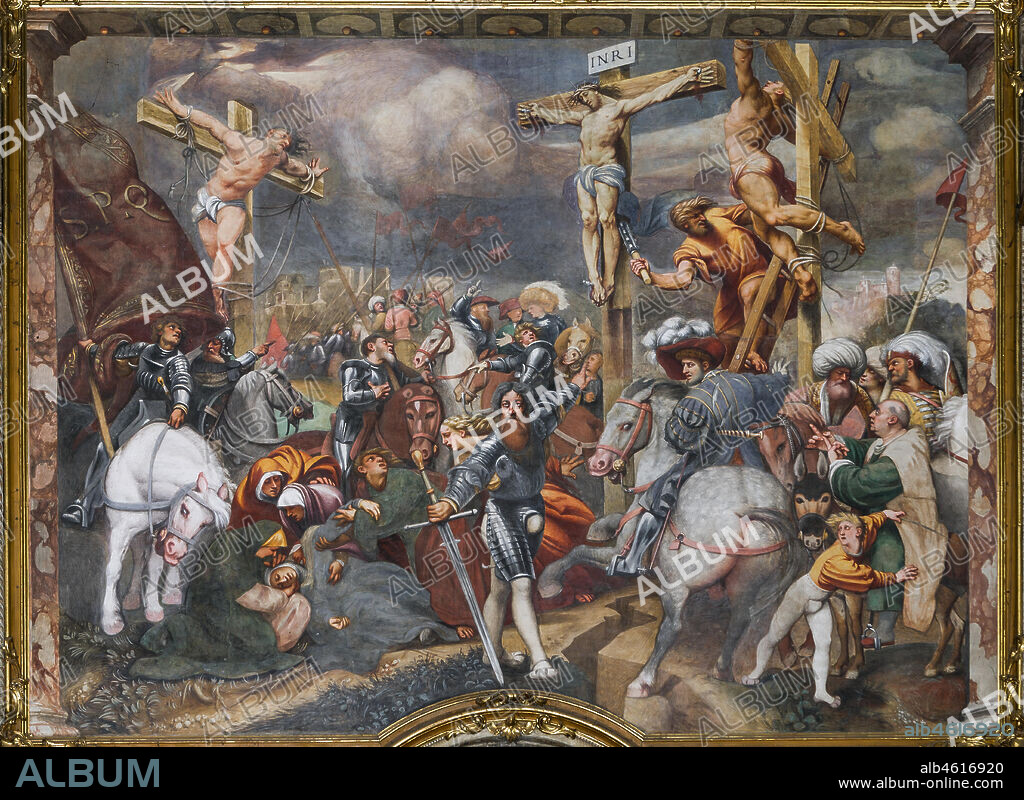 Cremona, Duomo (the Cathedral of Santa Maria Assunta), interior, counterfaçade: "Crucifixion", fresco by Pordenone (Giovanni Antonio de' Sacchis), 1521.