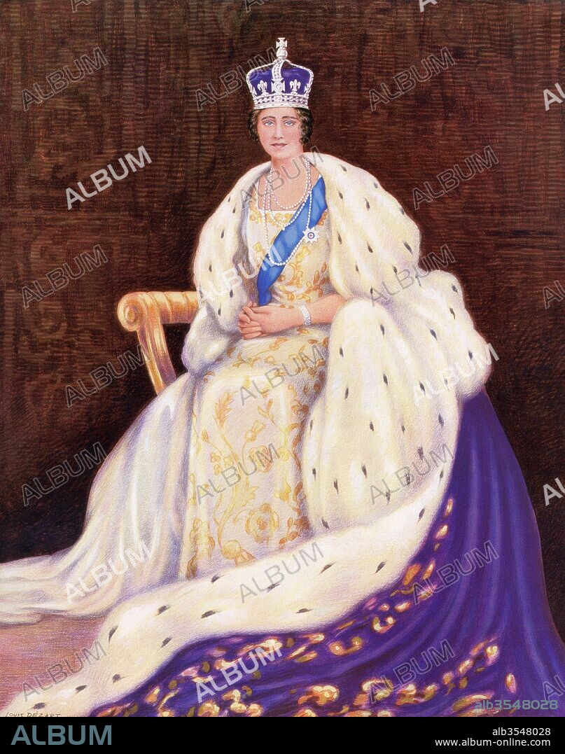 Queen Elizabeth on the day of her coronation in 1936. Elizabeth Angela Marguerite Bowes-Lyon, 1900 –2002. Queen consort as the wife of king George VI.