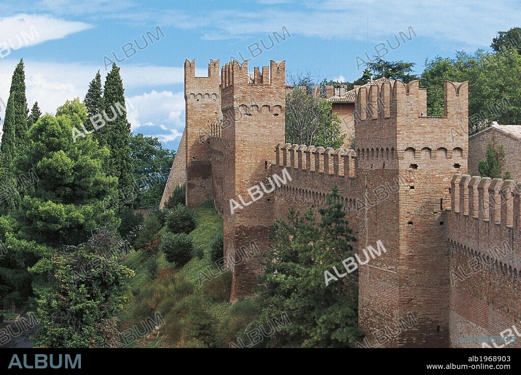 Walls of the Malatesta Castle of Gradara (Pesaro and Urbino), Marche. Italy, 13th-14th century.