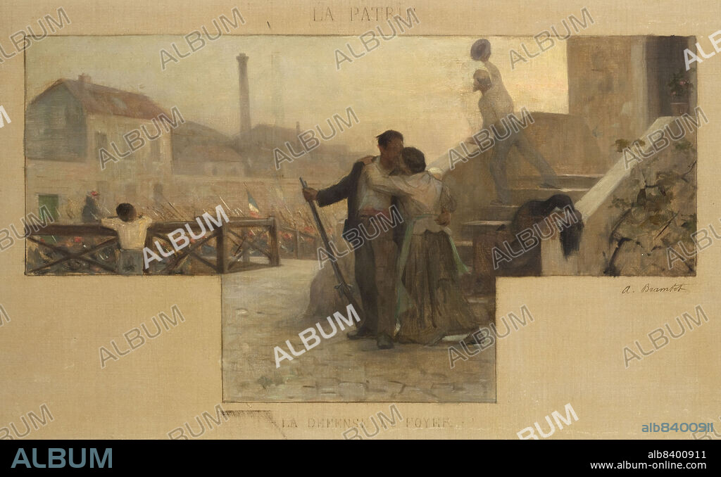 ALFRED HENRI BRAMTOT. Esquisse pour la salle des mariages de la mairie d'Arcueil-Cachan : La Patrie - la défense du foyer, 1888. Siege of Paris, 1870. The Motherland - defence of the home.