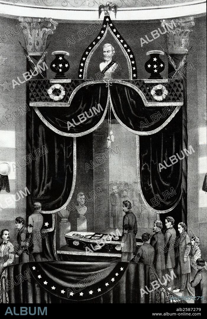 The body of the martyr President, Abraham Lincoln, lying in state at the City Hall, N.Y. April, 24th & 25th 1865.