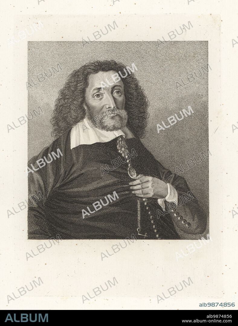 John Tradescant the Younger, botanist and gardener, 1608-1662. Collector of specimens for his father John Tradescant the Elder's cabinet of curiosities. From a drawing. Copperplate engraving from Samuel Woodburns Gallery of Rare Portraits Consisting of Original Plates, George Jones, 102 St Martins Lane, London, 1816.