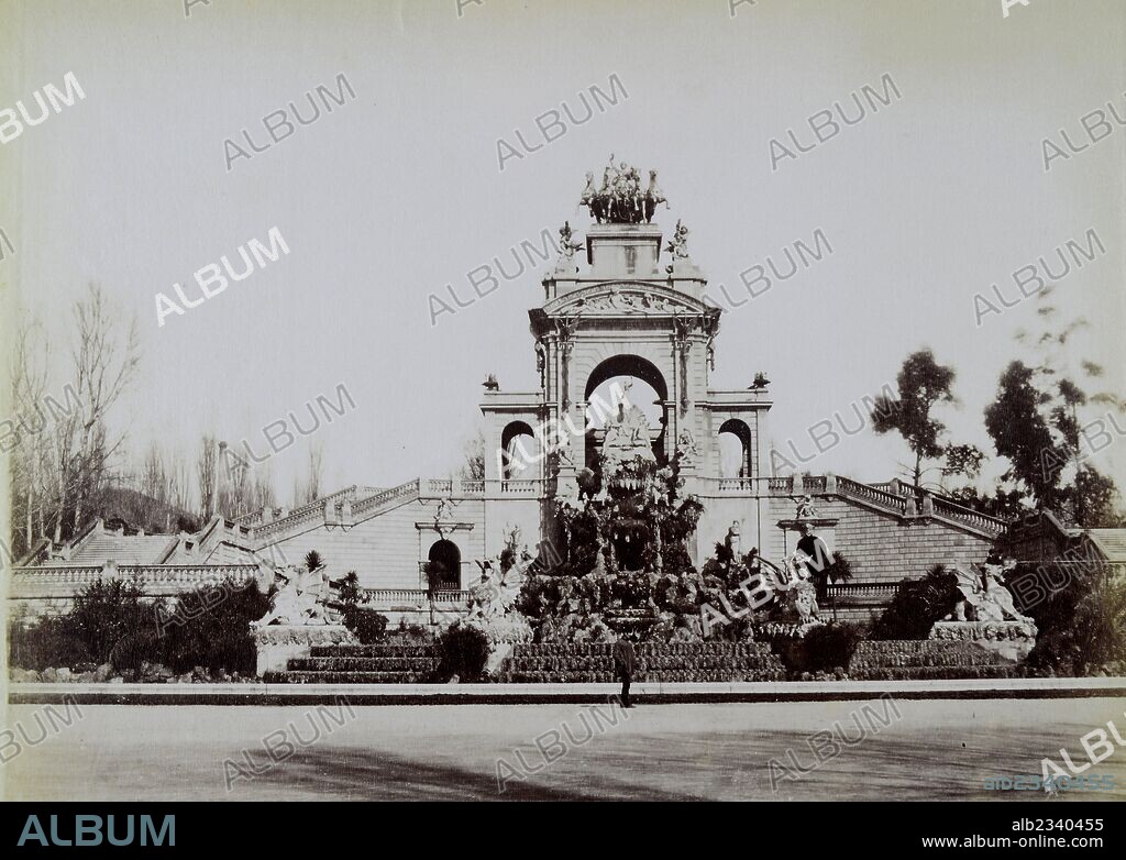 JOSEP FONTSERÈ y ANTONI GAUDÍ. Barcelona, Cascada del Parque de la Ciudadela, panorámica.