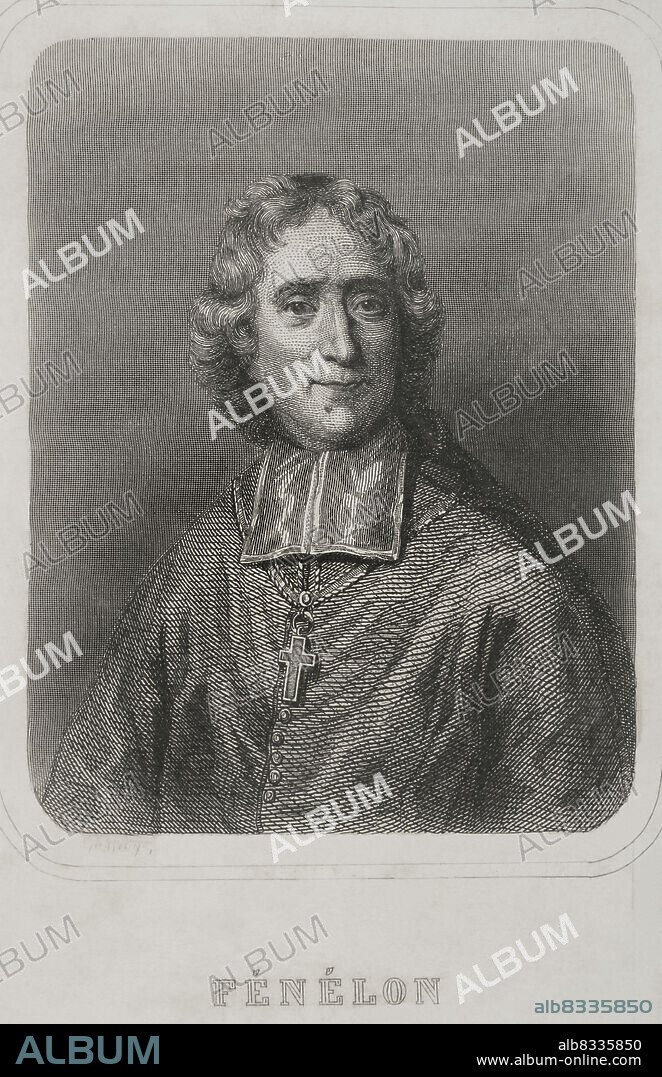 CHARLES GEOFFROY (1819-1882). FRENCH ENGRAVER.. François Fénelon (1651-1715). Teólogo, obispo católico, poeta y escritor francés. Retrato. Grabado por Geoffroy. "Historia Universal", por César Cantú. Tomo V. 1856.