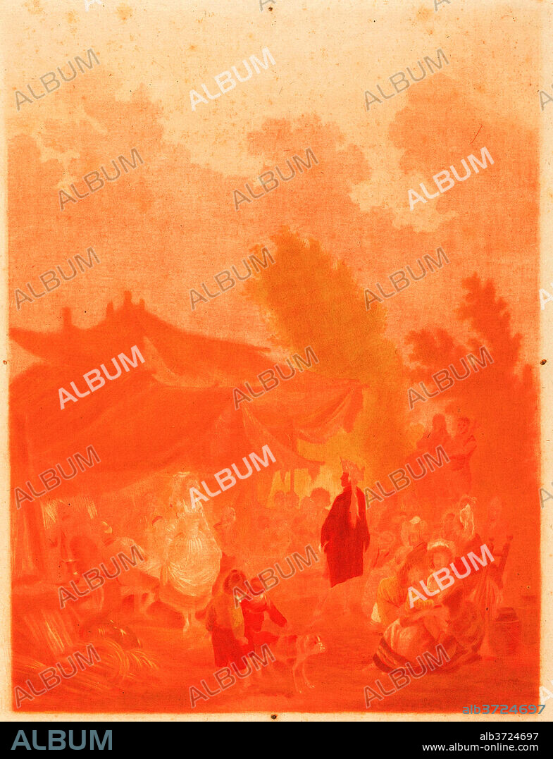 CHARLES-MELCHIOR DESCOURTIS AFTER NICOLAS ANTOINE TAUNAY. Noce de Village (Village Wedding). Dated: 1785. Dimensions: overall (outer framing line): 31.1 x 23.4 cm (12 1/4 x 9 3/16 in.). Medium: wash manner, printed in ochre and red-pink inks.