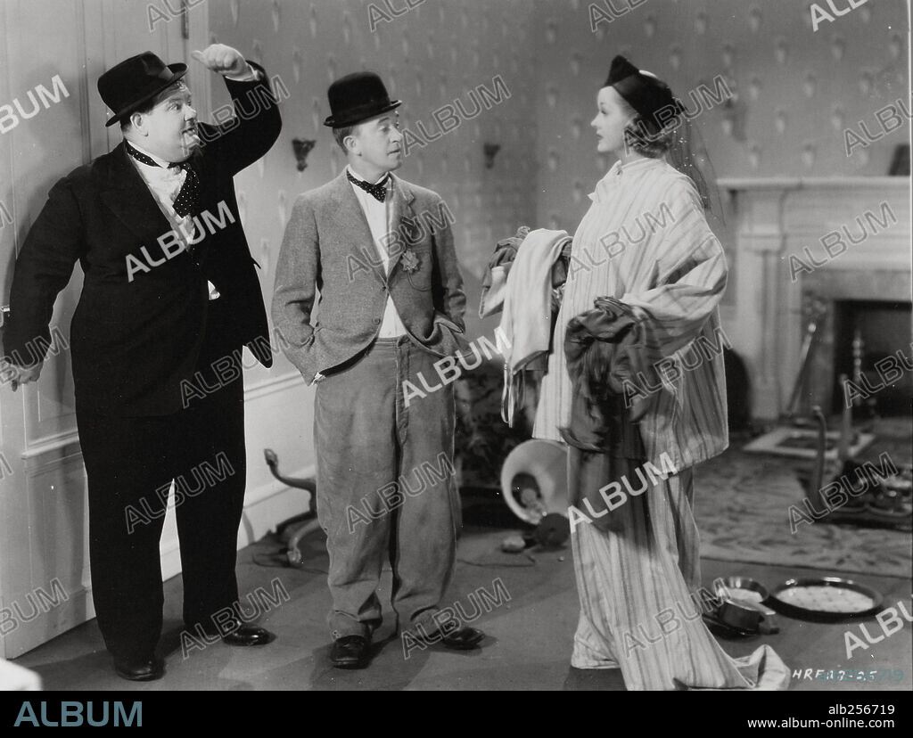 OLIVER HARDY, PATRICIA ELLIS and STAN LAUREL in BLOCK-HEADS, 1938, directed by JOHN G. BLYSTONE. Copyright STAN LAUREL PRODS/HAL ROACH/M.G.M.