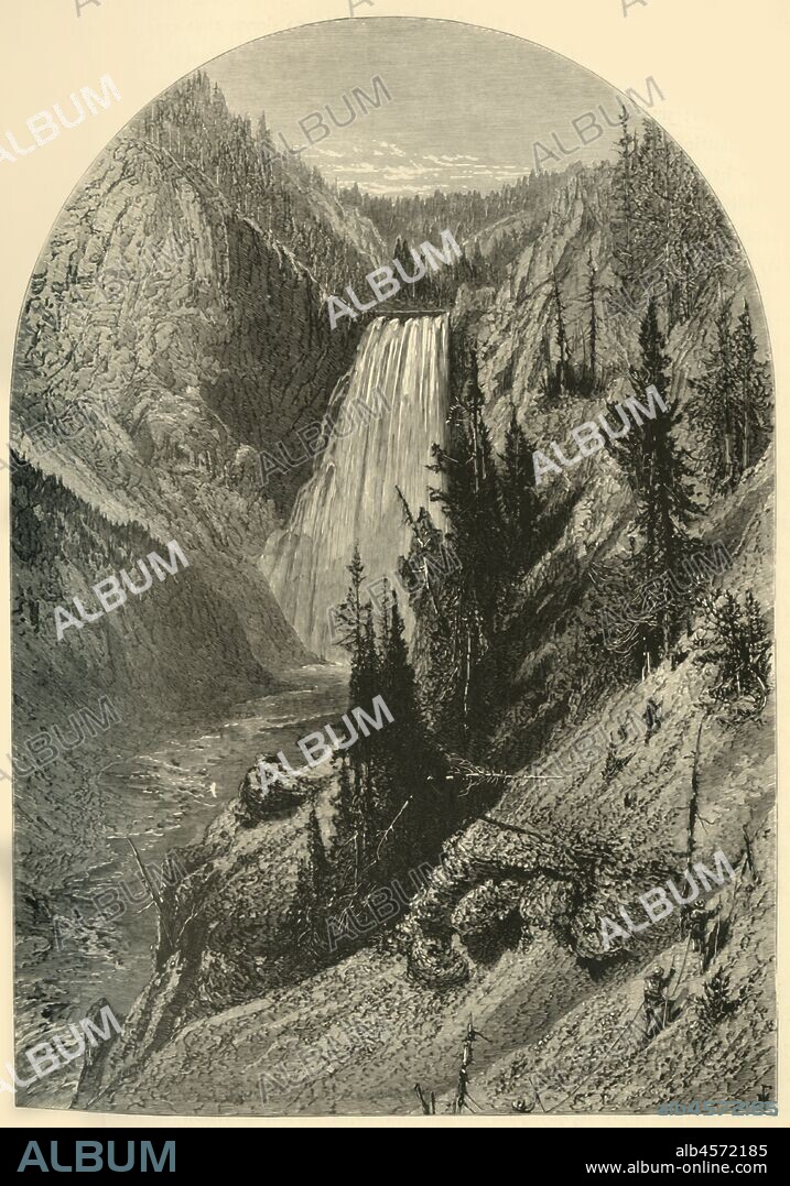 HARRY FENN. 'The Lower Falls', 1872. Waterfall in Yellowstone National Park, Wyoming, USA, the largest volume waterfall in the Rocky Mountains. From "Picturesque America; or, The Land We Live In, A Delineation by Pen and Pencil of the Mountains, Rivers, Lakes...with Illustrations on Steel and Wood by Eminent American Artists" Vol. I, edited by William Cullen Bryant. [D. Appleton and Company, New York, 1872].