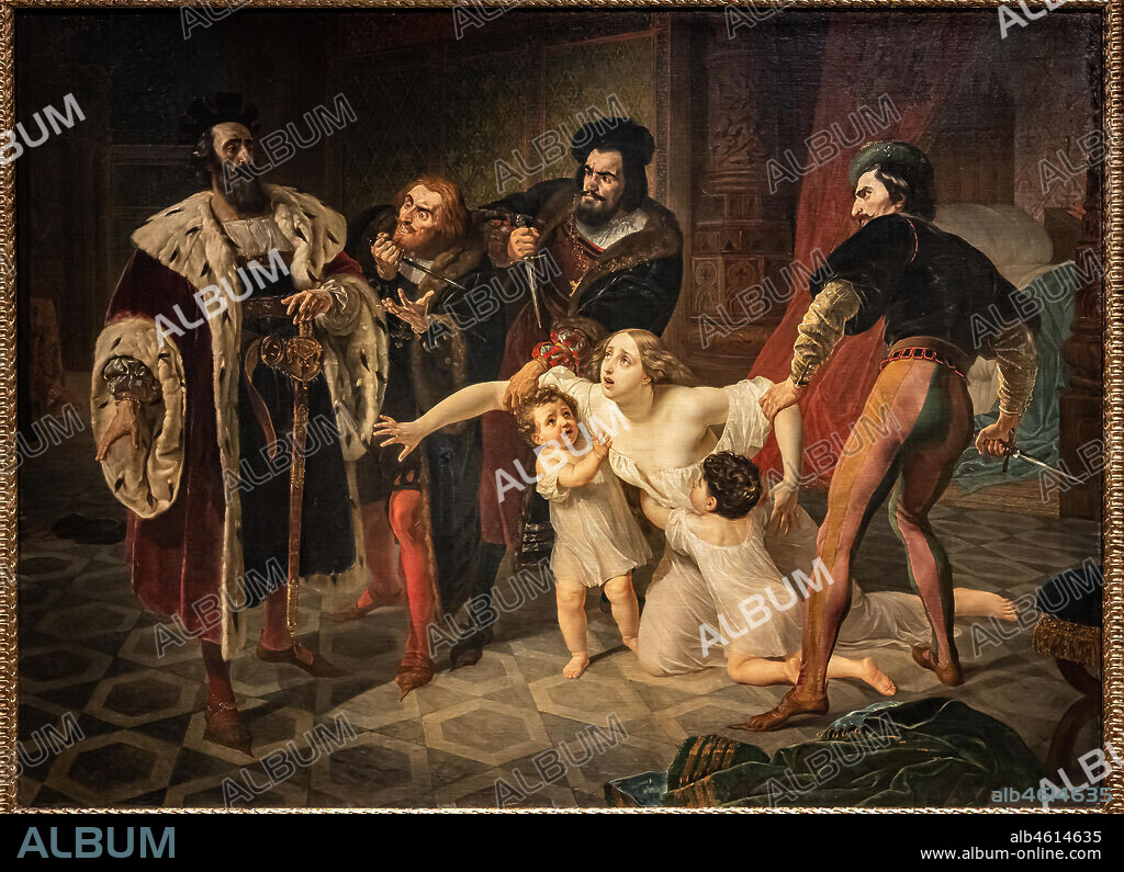 Karl Pavlovi Brjullov: "The sacrifice of Ines Di Castro (Ines Di Castro's Death)", oil painting.