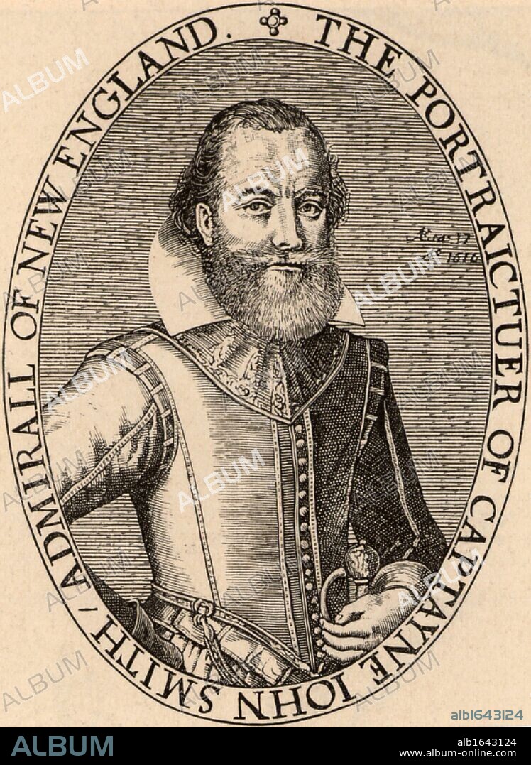John Smith (1580-1631) English colonist and adventurer who sailed for Virginia in 1606. Based at Jamestown, he mapped Virginia. Taken prisoner by the Native American chief Powhatan, according to legend his life was saved by Powhatan's daughter Pocahontas (c1595-1617). Portrait engraving from his map of Virginia (1612).  (Photo by: Universal History Archive/UIG via Getty Images).