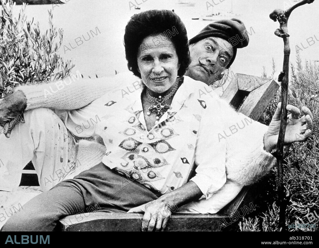 Spanish surrealist artist Salvador Dali with wife Gala, ca. 1970.
