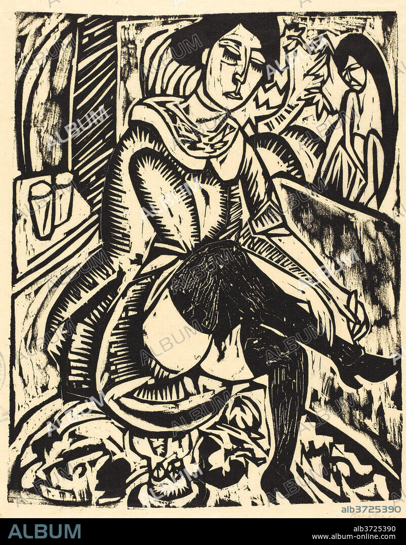 ERNST LUDWIG KIRCHNER. Woman Tying Her Shoe (Frau, Schuh Zuknopfend). Dated: 1912. Medium: woodcut.