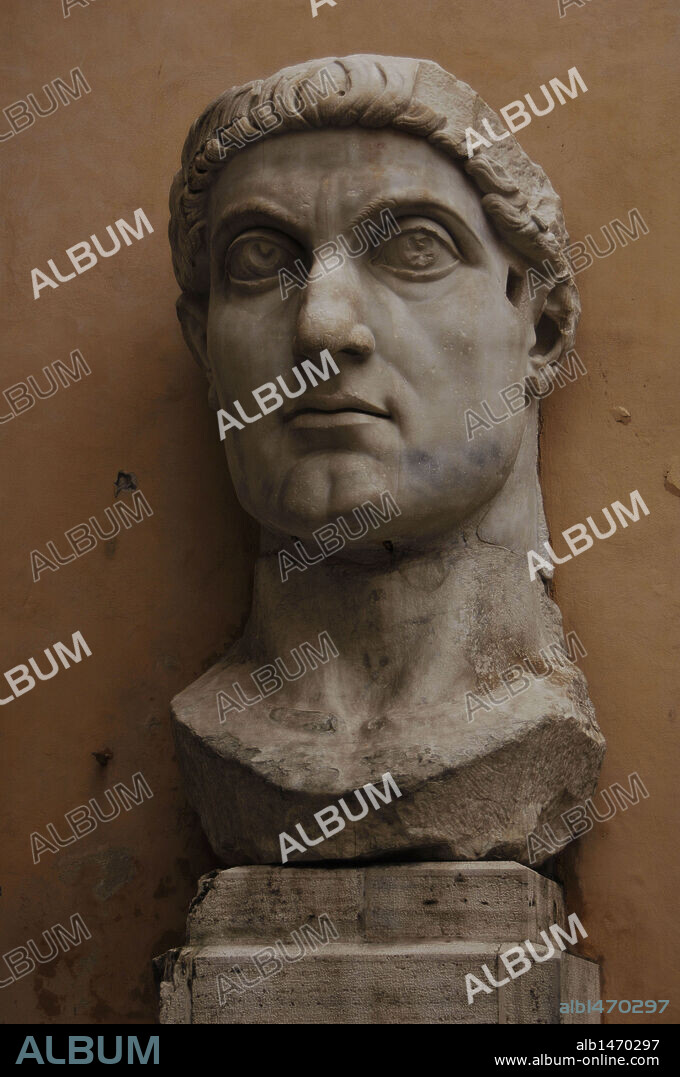 Constantine the Great (Flavius Valerius Aurelius Constantinus Augustus) (272-337). Roman Emperor from 306-337. Know for being the first roman emperor to convert to christianity. Head of Constantine's colossal statue. Capitoline Museums. Rome. Italy.