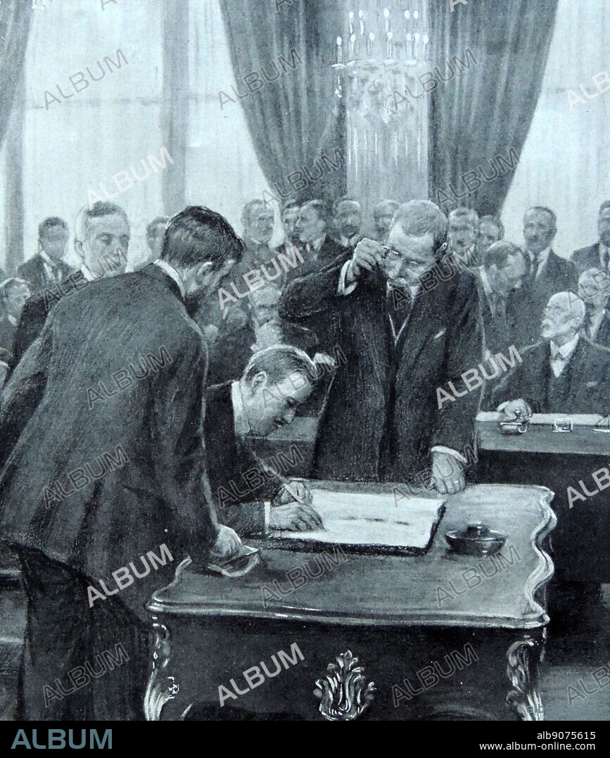 closing session of the Versailles peace conference 1920. Whilst these important events were taking place in the internal politics of France, the final stages in the ratifying of the peace treaty with Germany were being passed through. The Treaty of Versailles was to come into force so soon as it had been ratified by Germany and by three of the principal Allied and Associated Powers; and since it had now been ratified by Germany and by France, the United Kingdom, Italy, and Japan (though not by the United States), it was only necessary that the protocols certifying these facts should be signed by the parties to the treaty. The Supreme Council of the Allies decided that this final ceremony should take place in Paris on 10 January. Two delegates were sent by the German government to carry out the signing of the protocol, Baron Kurt von Lersner and Herr von Simson. The ceremony took place at the Ministry of Foreign Affairs in the Quai d'Orsay shortly after four o'clock on the afternoon of 10 January.