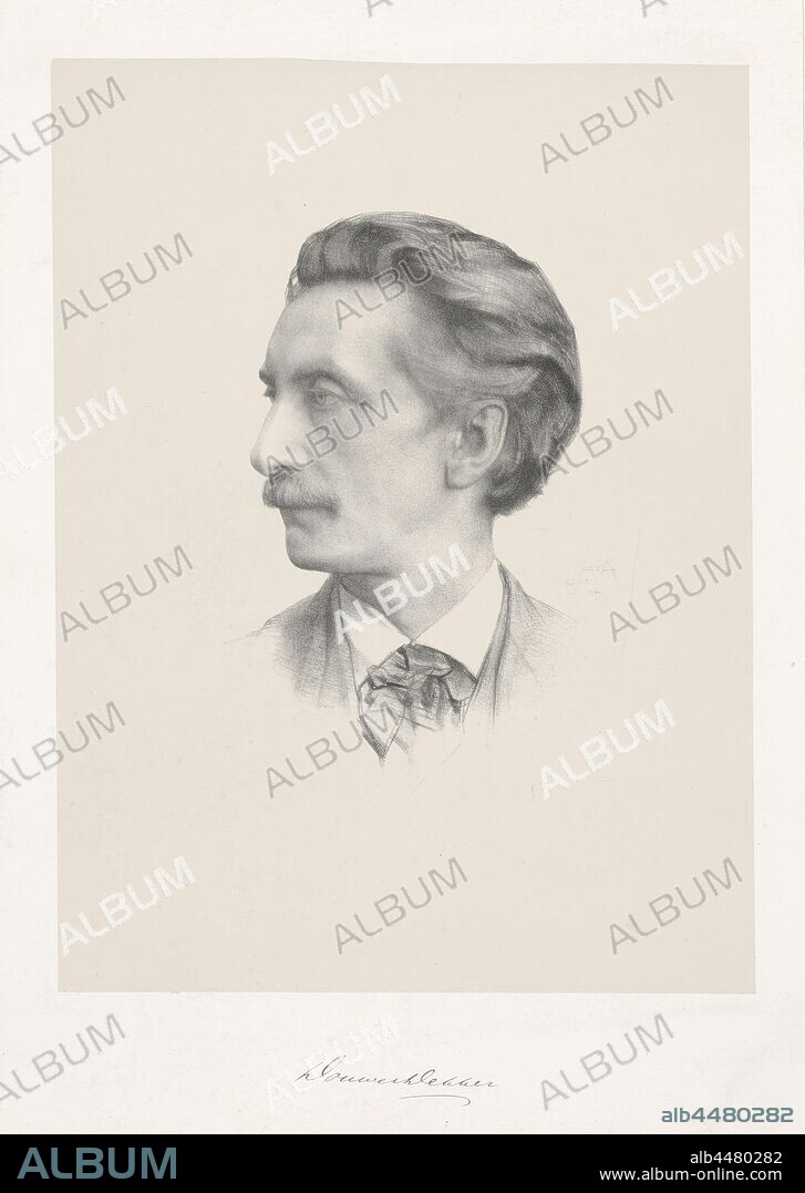 Portrait of Multatuli, Under the portrait signature of the person portrayed: Eduard Douwes Dekker, portrait of a writer, Multatuli, August Allebé (mentioned on object), Amsterdam, 1874, paper, h 344 mm × w 241 mm.