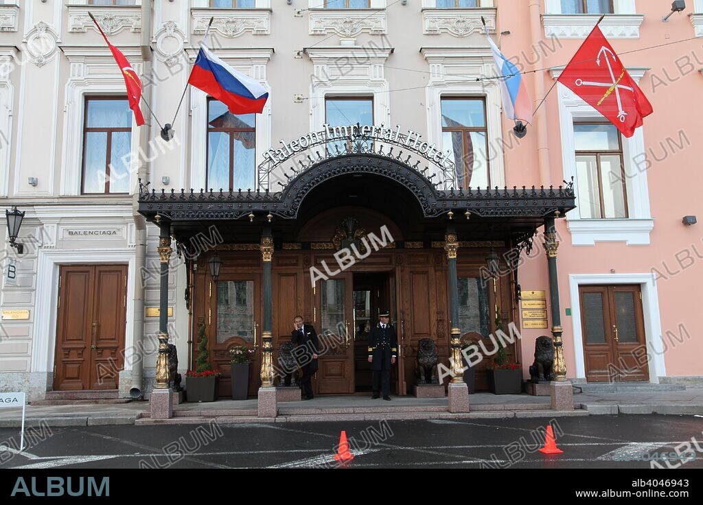 Entrance of the Taleon Imperial Hotel, St Petersburg, Russia, 2011. This luxury hotel is a converted 18th century palace.