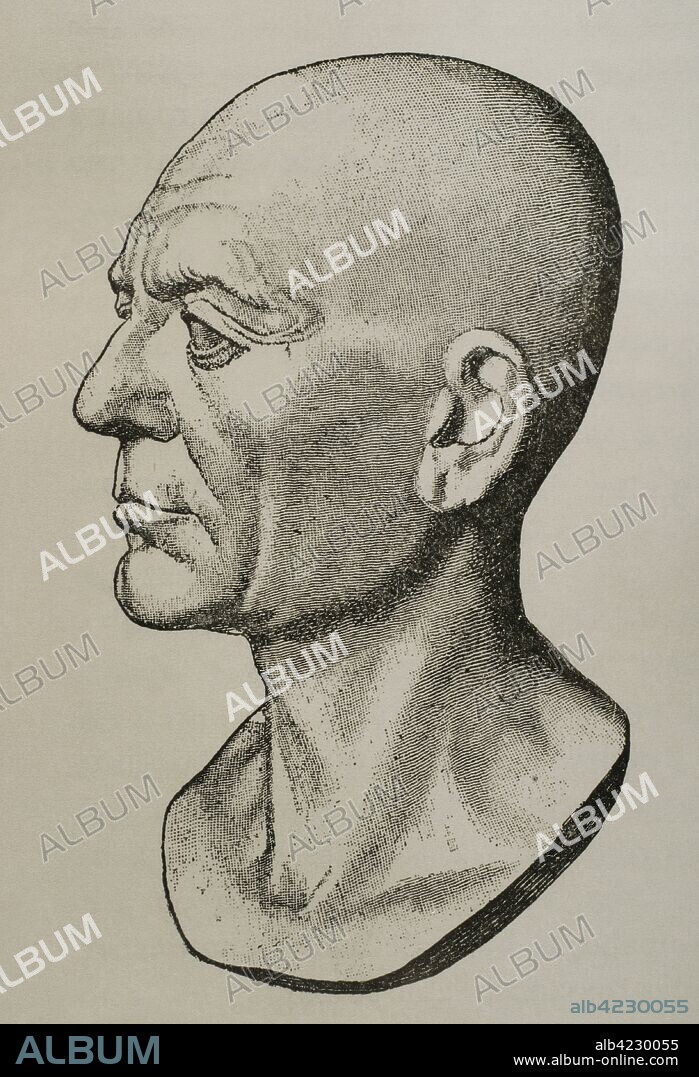 Escipión el Africano o Publio Cornelio Escipión Africano (236 a. C. -183 a. C.). Político romano de época Republicana y general durante la Segunda Guerra Púnica. Retrato. Grabado. "Museo Militar del Ejército Español". Tomo I. Evaristo Ullastres Editor. Barcelona, 1883. Bibliteca Histórico Militar de Barcelona, Cataluña. España.