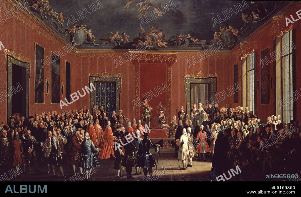 ANTONIO JOLI (1700-1777). LA ABDICACION DE CARLOS VII (FUTURO CARLOS III DE ESPAÑA) Y TOMA DE FERNANDO IV DE NAPOLES - SIGLO XVIII.