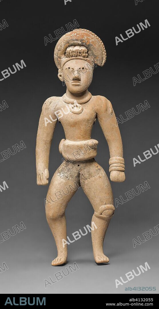 CLASSIC VERACRUZ. Ballplayer Figurine. Huaxtec; Pánuco River Valley, northern Veracruz, Mexico. Date: 750 AD-1450. Dimensions: 28.9 × 10.8 cm (11 3/8 × 4 1/4 in.). Ceramic and pigment. Origin: Veracruz.