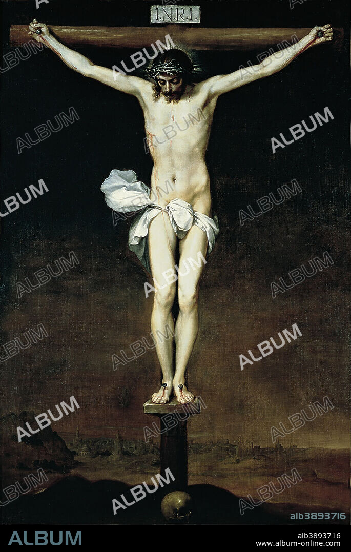ALONSO CANO. Cristo crucificado. Date/Period: Ca. 1646. Painting. Oil on canvas. Height: 251 cm (98.8 in); Width: 150 cm (59 in).