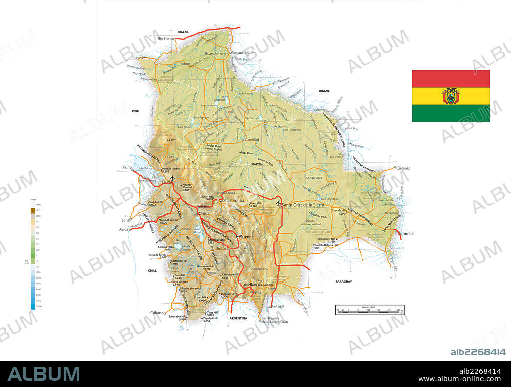 BOLIVIA. Mapa físico y político de Bolivia.