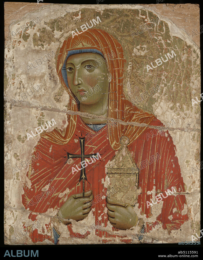 Artist: Master of Saints Cosmas and Damian, Italian, Pisa, active Siena, 3rd quarter thirteenth century, Saint Mary Magdalen, ca. 1270, Tempera on panel, 34.6 × 27.6 cm (13 5/8 × 10 7/8 in.), On view*, Italian, Tuscan, 13th century, Paintings.