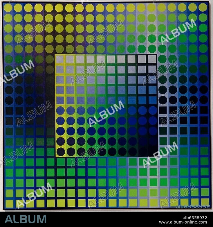 VICTOR VASARELY. Vasarely, Victor ; artiste français d'origine hongroise . Pecs 9.4.1908 - Paris 15.3.1997. - "Zoeld-KZ", 1967-73. Acrylique sur toile, H. 2,00 ; L. 2,00. Laupheim, Siegfried Weishaupt.