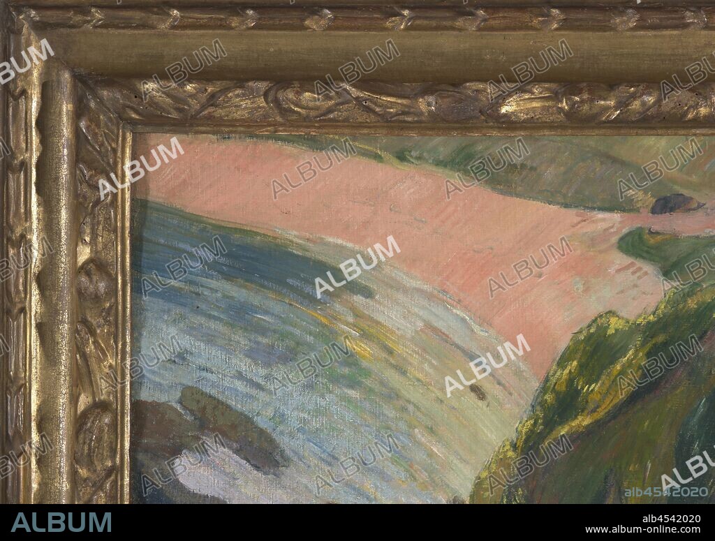 Above the Sea, Paul Gauguin (French, 1848-1903), 1889, oil on canvas, 29 x 36-5/8 in. (canvas) 36-7/8 x 44-5/16 x 2-1/2 in. (framed, glazed), Signed and dated, lower right: P. Gauguin 89 Frame label, verso, ink on adhesive paper, left near lower corner: Z14534 Josefo CUT DOWN SPANISH 0.00FT £320, SUBJECT ARTIST GAILGIN, COMMENTS PEND JD ORDER/, DUE BACK 30-10-92 Backing board label, verso, ink on adhesive paper, upper left: VAN GOGH AND GAUGUIN: THE STUDIO OF THE SOUTH, Cat: 96 Crate: 61 {handwritten], Paul Gauguin, FLAGEOLET (FLUTE?) PLAYER ON THE CLIFF, 1889, Oil on canvas, 73 x 92 x cm., (28 3/4 x 36 1/4 in.), 1998.168, other title, Le Joueur de Flageolet sur la Falaise, other title, The Flageolet PLayer on the Cliff, European Painting and Sculpture 1800-1945.