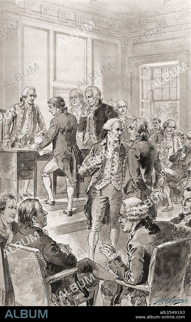 Signing of the Declaration of Independence, July 4th, 1776. From The History of Our Country, published 1900.