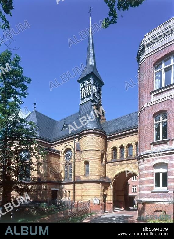 Halle a. d. Saale (Sachsen-Anhalt), Diakoniewerk, Kapelle (1893 erbaut). Ansicht der Kapelle von Südwesten. Foto, undat.