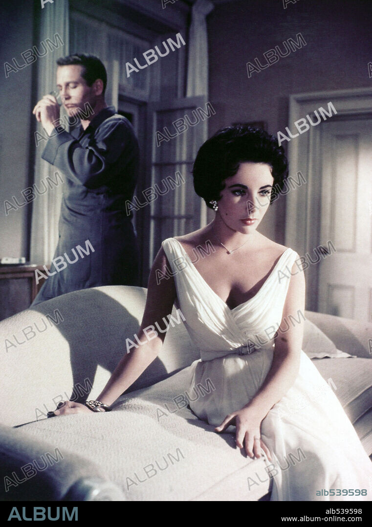 ELIZABETH TAYLOR y PAUL NEWMAN en LA GATA SOBRE EL TEJADO DE ZINC, 1958 (CAT ON A HOT TIN ROOF), dirigida por RICHARD BROOKS. Copyright M.G.M.