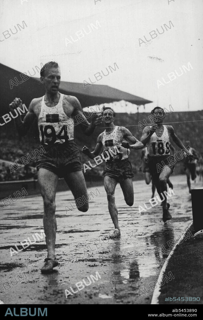 Olympic Games 1948 - 1500 Metres Final - ***** H. Eriksson of Sweden (194) winning the 1500 Metres Final from ***** of Sweden (195) with W. F. ***** of Holland (189) third. August 06, 1948.