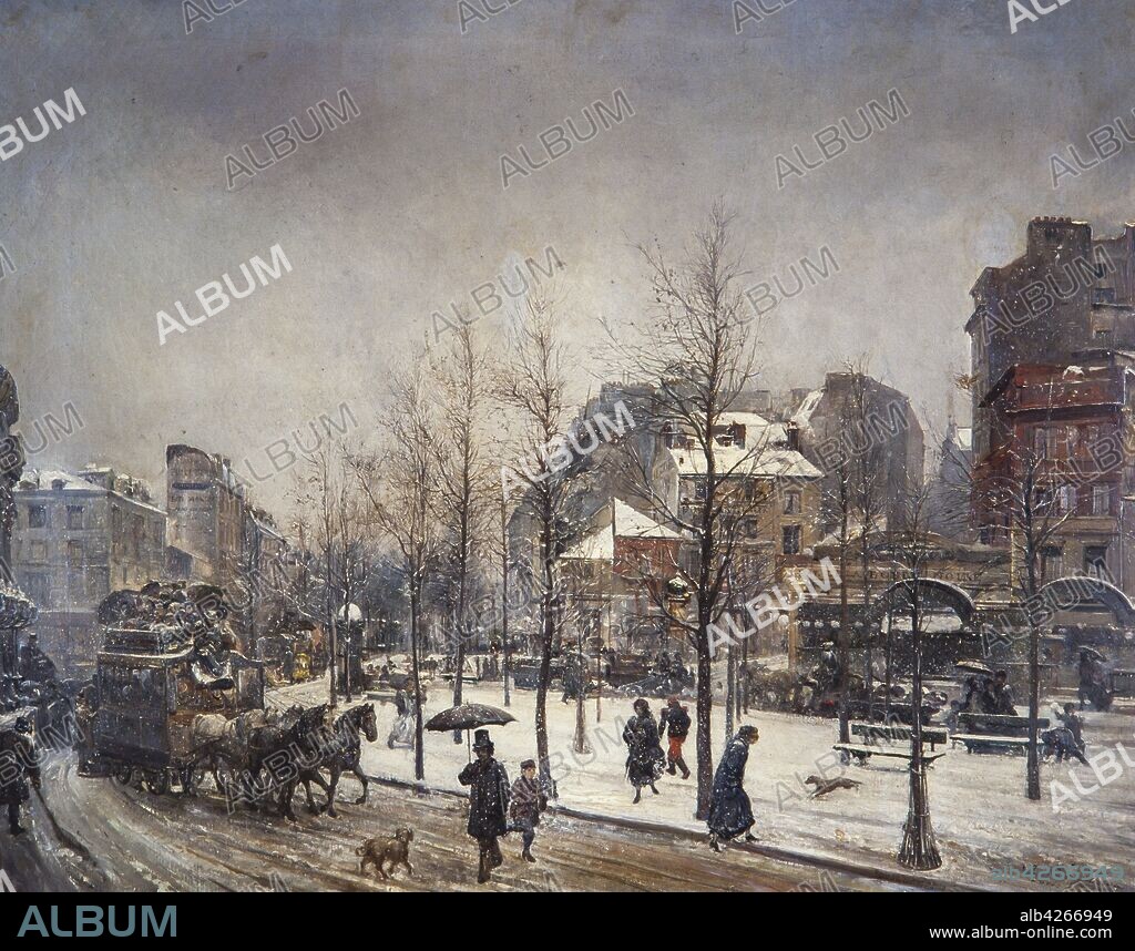 MARTI I ALSINA. Ramon Marti Alsina / Paris nevado. Boulevard Clichy de Paris. Siglo XIX.