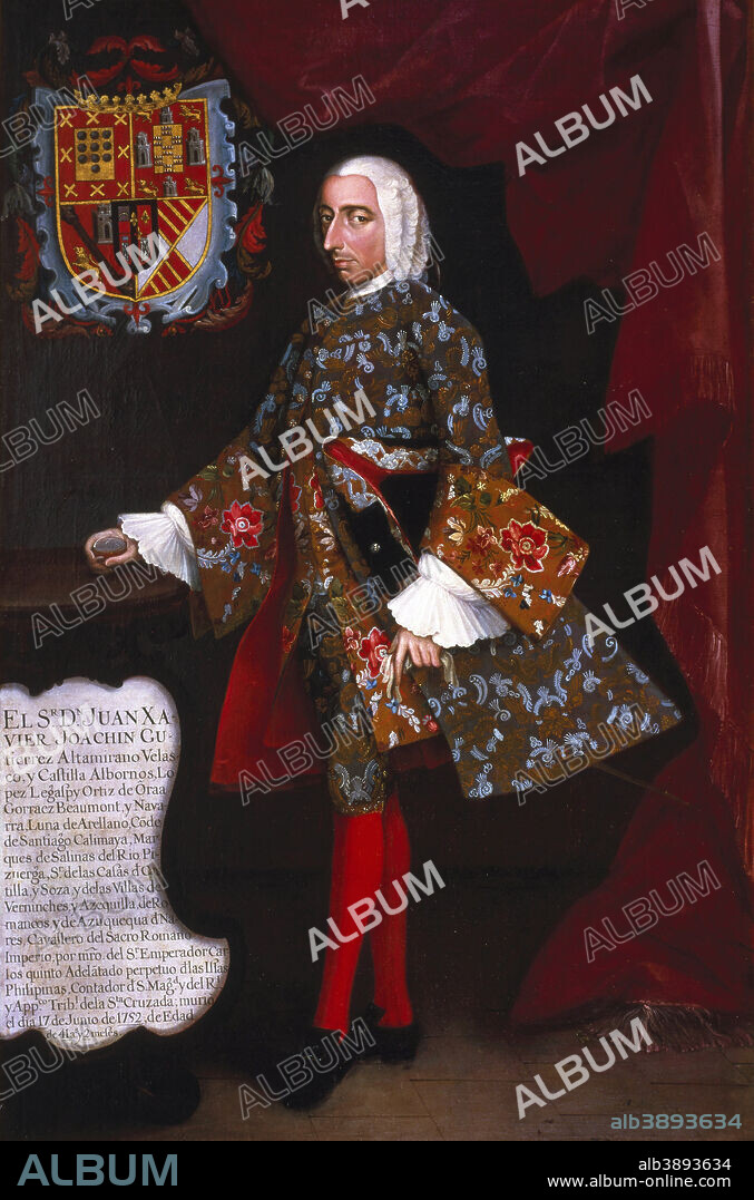 MIGUEL CABRERA. Don Juan Xavier Joachín Gutiérrez Altamirano Velasco. Date/Period: Ca. 1752. Painting. Oil on canvas. Height: 206.5 cm (81.2 in); Width: 135.9 cm (53.5 in).