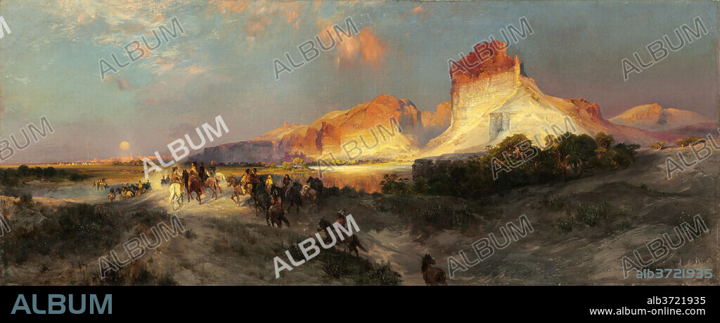 THOMAS MORAN. Green River Cliffs, Wyoming. Dated: 1881. Dimensions: overall: 63.5 x 157.5 cm (25 x 62 in.)  framed: 109.22 x 203.2 x 15.24 cm (43 x 80 x 6 in.). Medium: oil on canvas.