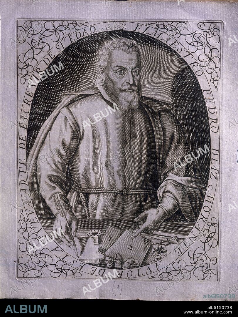 PEDRO DIAZ MORANTE (1565-?) CALIGRAFO ESPAÑOL - GRABADO SIGLO XVII.