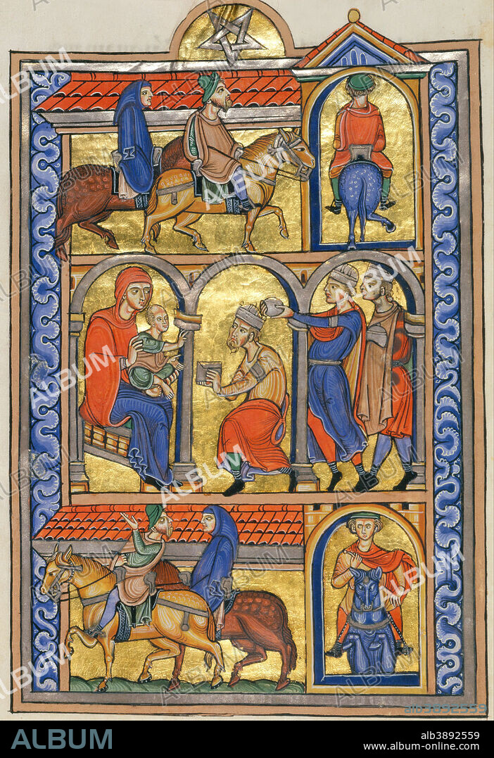 MASTER OF THE BERTHOLD SACRAMENTARY. Adoration of the Magi. Date/Period: 1215/1217. Width: 204 mm. Height: 293 mm.