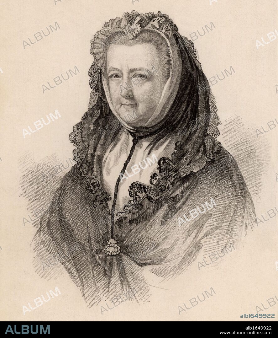 Mary Delany (born Granville 1700-1788) Englishwoman of artistic and literary tastes.  In 1743 she married Patrick Delany, an Irish churchman and friend of Dean Jonathan Swift. She created exquisite paper 'mosiaks' (collages), many of which are now in the British Museum.   Engraving from "Diary and Letters of Madame D'Arblay" by Fanny Burney (London, 1843). (Photo by: Universal History Archive/UIG via Getty Images).