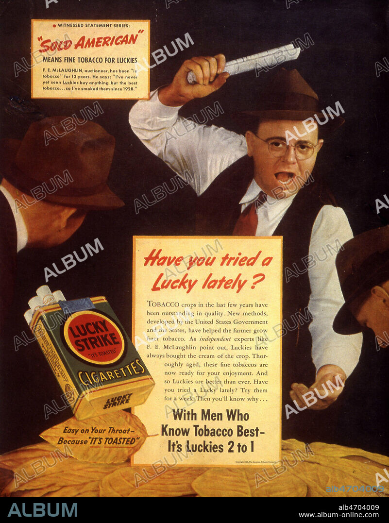 'Have you tried a Lucky lately ?'. Publicite pour les cigarettes Lucky Strike in. Fortune du 03/1939. Credit : Collection KHARBINE-TAPABOR.