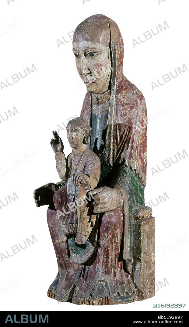 VIRGEN CON NIÑO DE GER - TALLA EN MADERA - ROMANICO - S XII - POLICROMADA.