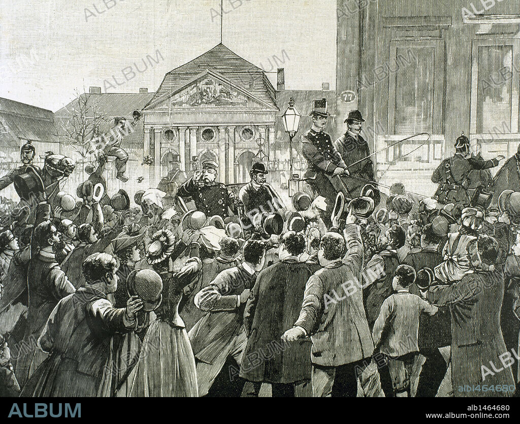HISTORIA DE ALEMANIA. S. XIX. BERLIN. Ovación popular al Príncipe de BISMARCK en el camino de la estación, al ausentarse de la capital para ir a su residencia de Friedrichsruhe. Grabado.
