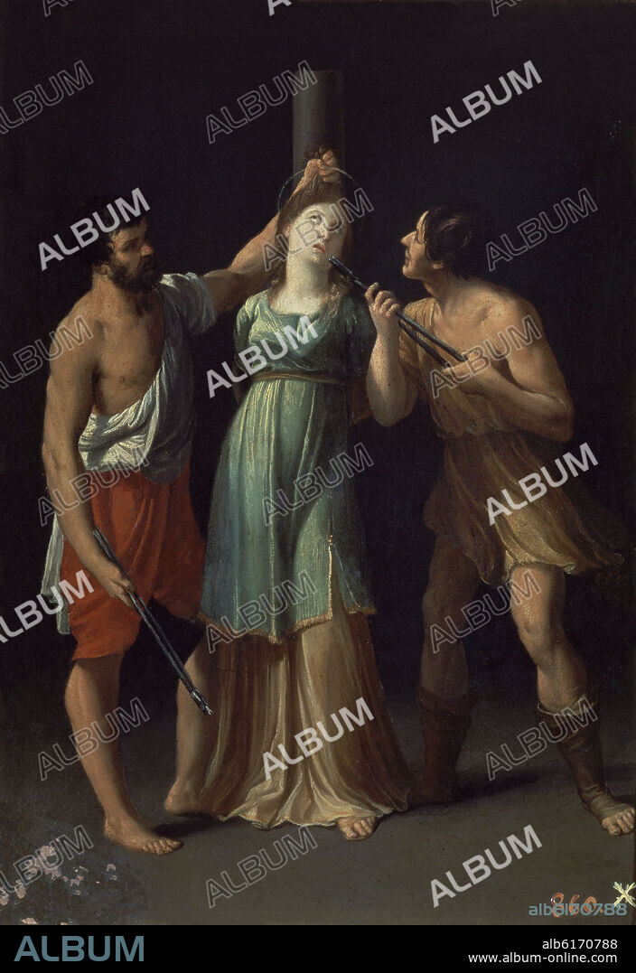 GUIDO RENI (1575/1642). MARTIRIO DE SANTA APOLONIA - 1600-1603 - OLEO/COBRE - 28 x 20 cm - NP 214 - BARROCO ITALIANO.