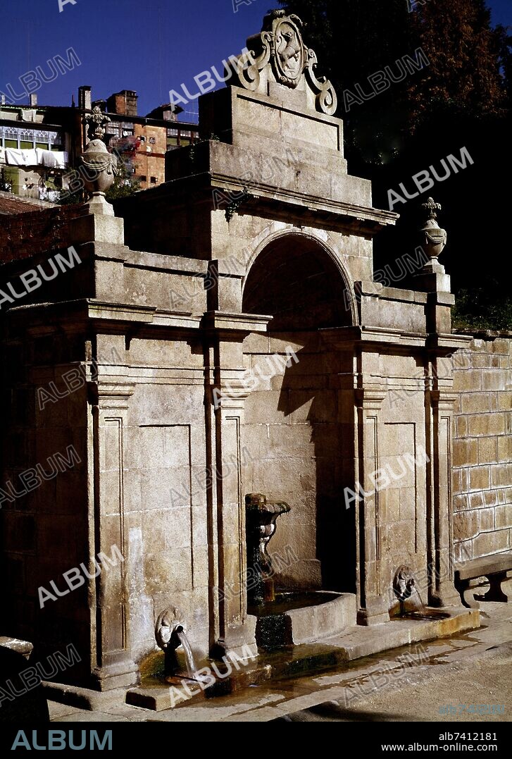 MAESTRO TRILLO (SIGLO XIX). FUENTE DE LAS BURGAS - SIGLO XIX - NEOCLASICISMO ESPAÑOL - MANANTIAL DE AGUAS TERMALES - BURGA DE ABAIXO - FOTOGRAFIA EN BLANCO Y NEGRO - AÑOS 60.
