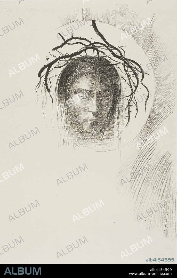 Day Appears at Last,...and in the Very Disk of the Sun Shines the Face of Jesus Christ, plate 24 of 24. Odilon Redon; French, 1840-1916. Date: 1896. Dimensions: 265 × 162 mm (image); 291 × 199 mm (chine); 520 × 343 mm (sheet). Lithograph in black on cream China paper laid down on ivory wove paper. Origin: France.
