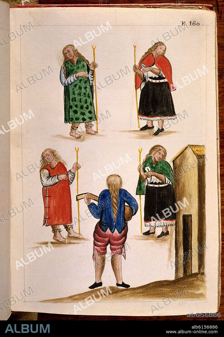 BALTASAR JAIME MARTÍNEZ COMPAÑÓN. CODICE TRUJILLO DEL PERU - TOMO II E 160 - DANZA DE LA UNGARINA - ACUARELA - SIGLO XVIII.