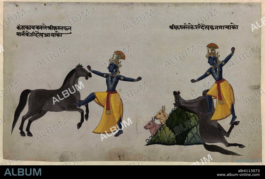 Krishna fights with horse-demon Keshi. Draughtsman: anonymous. Dating: 1820 - 1849. Place: Nepal. Measurements: h 187 mm × w 296 mm.