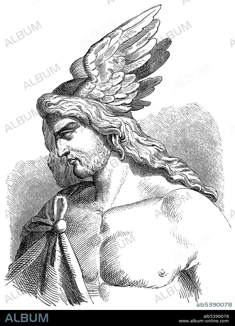 Historical drawing from the 19th Century, portrait of Arminius or Armenius, 17 BC - 21 AD, chieftain of the Germanic Cherusci, victorious general of the Varus Battle in Germania
