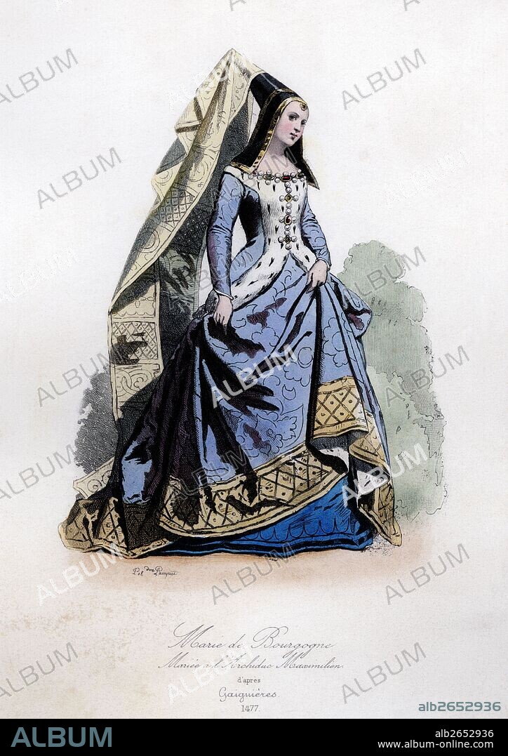 Maria de Borgoña (1457-1482), duquesa de Borgoña, esposa de Maximiliano I. Grabado de 1870.